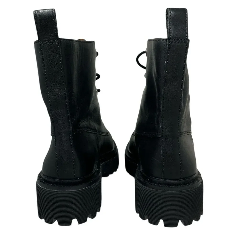 Madewell Black Leather The Shelton Lace-Up Combat Boots Moto New NG667 Womens 7‎